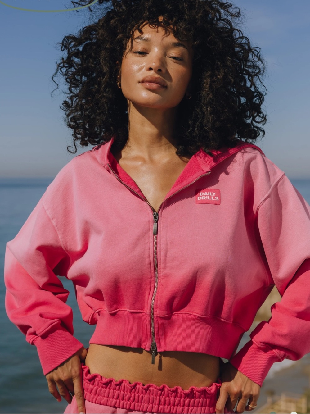 Daily Drills Pink Ombre Zip Crop Hoodie